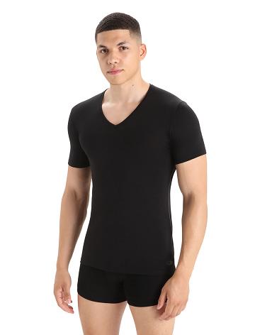 Men's Icebreaker Merino Anatomica Short Sleeve V Neck T-Shirt Underwear Black | CA 1652WNBY